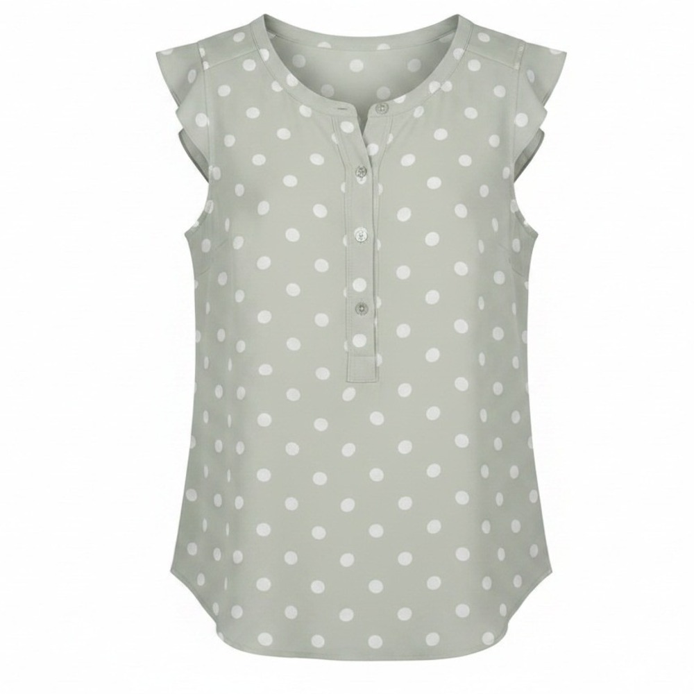 New York & Company Romantic Pastel Sage Green White Polka Dot NWT Blouse Medium